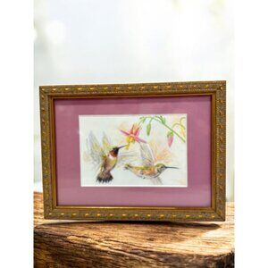 Vintage Gold Ornate Frame Hummingbird Artwork Matted Print